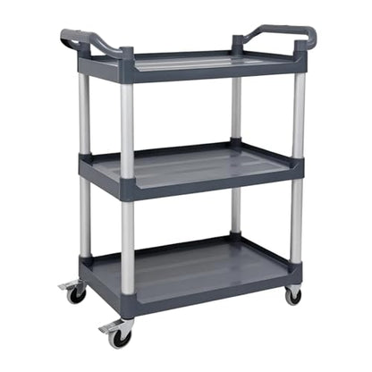 3 Tier Utility Cart with Handle 500 lbs Load Capacity Heavy Duty Serving Cart with Wheels for Kitchen Warehouse Garage Restaurant, Plastic Rolling Trolley Utility Shelf for Storage, Gray