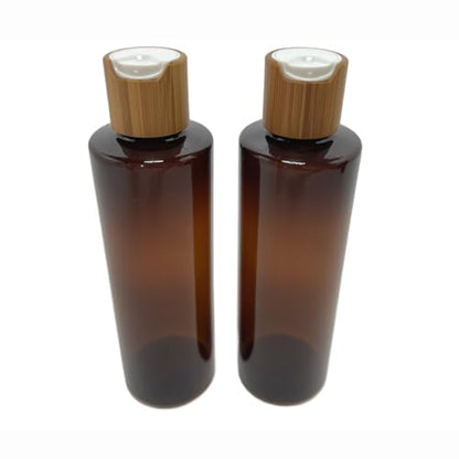 Empty Cosmetic Bottles 8oz/250ml 2 PACK With Bamboo Disc Top Flip Cap for Shampoo Lotion Liquid Soap,Cream,Refilable Plastic Squeeze Travel Size Toiletry Bottles Brown - color: Brown, size: 250ml/8oz 2Pack