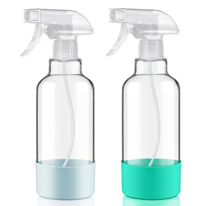 Glass Spray Bottles with Silicone Sleeve 16.9oz 2 Pack Empty Spray Bottle for Hair Mist/Stream Spraying for Cleaning Solutions, Plants, Essential Oils (clear-qblue&green) - color: clear-qblue&green
