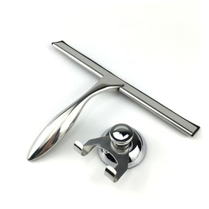 Stainless Steel Glass Squeegee with Suction Cup for Shower Doors and Windows Rust-Resistant Scraper for Bathroom Tiles and Mirrors Heat and Cold Resistant Window Cleaning Tool