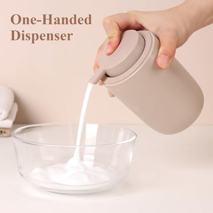 BosilunLife Foaming Soap Dispenser Set - Khaki Ceramic Foam Hand Dispenser 12oz Soap Dispenser Set with Rust Proof Pump, 4Pcs Clear Stickers for Kitchen, Bathroom - 2 Pack - color: Khaki-foam Pump