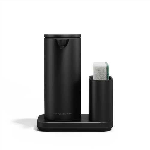 simplehuman Liquid Sensor Pump with Caddy, 9 oz Automatic Soap Dispenser for Kitchen and Bathroom, Touchless Motion Sensor, Variable Dispense, Rechargeable, High-Grade Matte Black Steel - color: Matte Black, style: 9 Oz. w/ Caddy