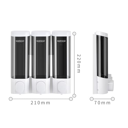 3 in 1 Wall Mounted Shower Dispenser, 3 x 10 oz Shampoo Body Wash Conditioner Pump, No Drill for Bathroom & Kitchen - color: White