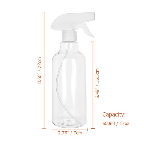 Heavy Duty Clear Plastic Spray Bottles 500ml/17oz 2 Pack, Leak Proof, Mist/Stream Adjustable Nozzle, Refillable, Professional Quality for Cleaning Solutions, Essential Oils, Hair