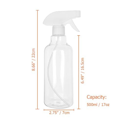 Heavy Duty Clear Plastic Spray Bottles 500ml/17oz 2 Pack, Leak Proof, Mist/Stream Adjustable Nozzle, Refillable, Professional Quality for Cleaning Solutions, Essential Oils, Hair