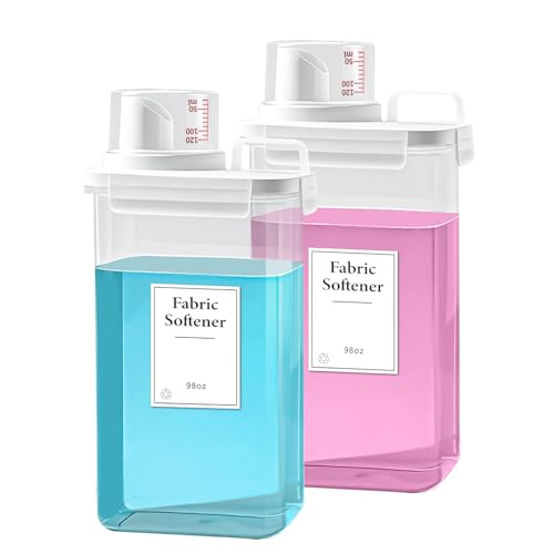 2 Pack Laundry Detergent Dispenser, 98oz Detergent Dispenser, Refluxable Laundry Detergent Container, Plastic Liquid Laundry Detergent Dispenser for Laundry Room Organization with 6 Labels - size: 98 Fl Oz (Pack of 2)