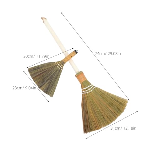 SOLUSTRE 2pcs Handmade Soft Bristle Household Brooms with Removable Handles, Natural Woven Straw Cleaning Brooms for Indoor Dust Removal and Living Room Sweeping