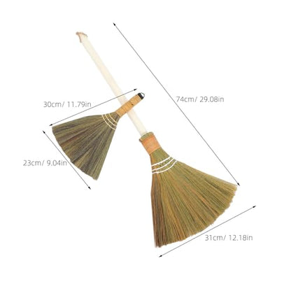 PRETYZOOM 2pcs Handwoven Soft Bristle Home Broom with Detachable Handle, Small and Large Straw Cleaning Brooms for Indoor Dust Removal and Living Room Sweeping