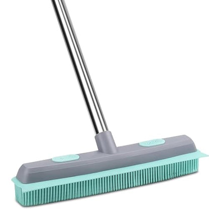 Pet Carpet Hair Rubber Broom with 49inch Long Handle, Portable Detailing Lint Remover, Soft Push Broom for Fluff Carpet, Hardwood, Tile, Window - color: Green