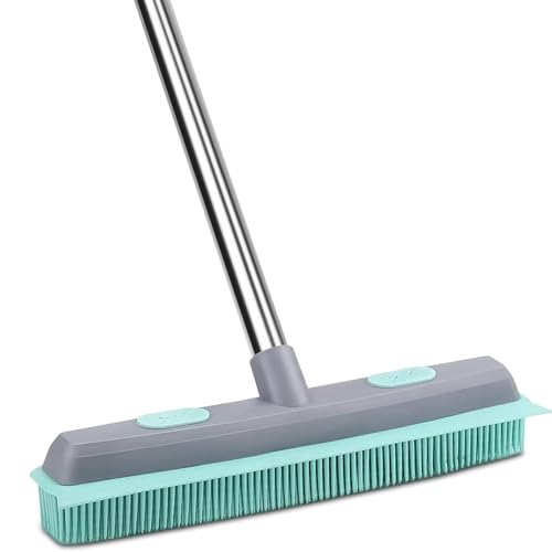 Pet Carpet Hair Rubber Broom with 49inch Long Handle, Portable Detailing Lint Remover, Soft Push Broom for Fluff Carpet, Hardwood, Tile, Window - color: Green
