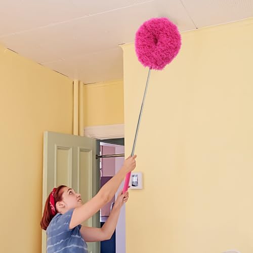 Extendable Cleaning Duster - Household Furniture Dusting Tool, Ceiling Fan Dust Remover | Flexible Telescopic Handle System, Bendable Microfiber Head with Soft Reach for High Area Cleaning - color: Red