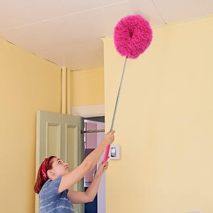 Extendable Cleaning Duster - Household Furniture Dusting Tool, Ceiling Fan Dust Remover | Flexible Telescopic Handle System, Bendable Microfiber Head with Soft Reach for High Area Cleaning - color: Red