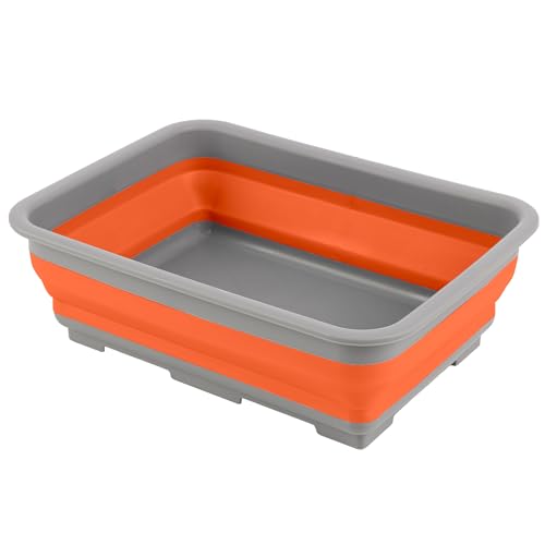 Collapsible Bucket for Cleaning - 7.27L Foldable Wash Bin Dish Tub - Collapsible Wash Basin or Camping Sink for Beach, Tailgating, or Soaking Laundry - Cleaning Supplies by Wakeman (Orange) - color: Orange, size: 1-Pack