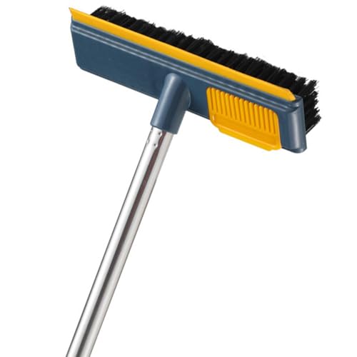 VALICLUD Floor Scrubber Brush with Telescopic Long Handle, 2-in-1 Stiff Bristle Scrape and Clean Brush for Bathroom and Floor Grout Cleaning, Blue Hard Hair Household Cleaning Tool