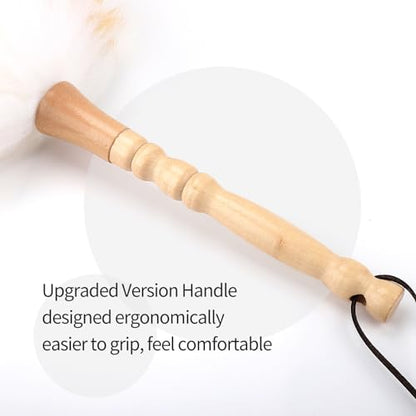 Lambswool Duster with Solid Wooden Handle,Leather Hang Strap,Comfortable Grips 19.6 inch Long Natural Feathers Dusters for Cleaning Wall Plant Desk Blind Cleaner Duster Tool - size: 19.6inch