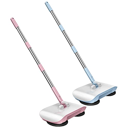 Carpet Sweeper Manual, 2 in 1 180 Degree Rotating Hand Push Sweeper, Manual Vacuum Sweeper, Sweeping Mop Crumb Sweeper for Carpet Floor Clean(Blue), Standard