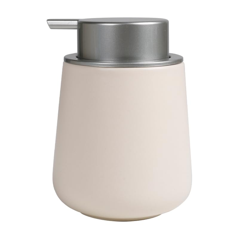 BosilunLife Hand Soap Dispenser - Beige & Grey 12Oz Ceramic Soap Dispenser Bathroom Refillable Liquid Dispenser for Dish Soap with Easy-to-Press Pump - color: Beige With Silver Pump