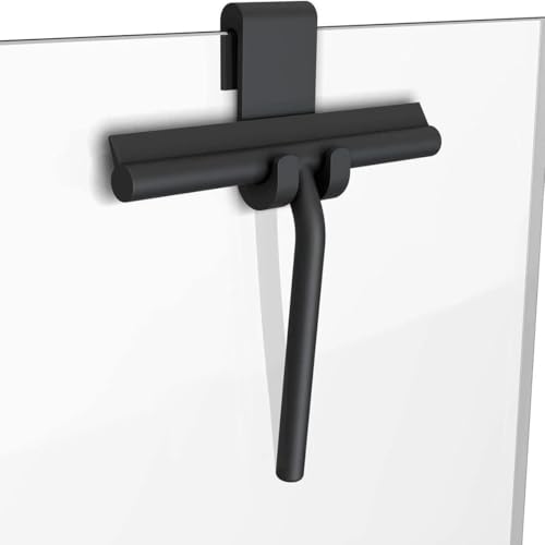 All-Purpose Stainless Steel Shower Squeegee for Bathroom, Kitchen, Shower, Floor Cleaning with Adhesive Hook Sturdy Handle, Professional Cleaners, Window Cleaning for Window Squeegee (Black) - color: Black