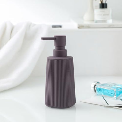 Small Soap Dispenser for Bathroom and Kitchen, Modern Farmhouse Striped Style Plastic Hand Soap Dish Soap Dispenser with Pump Matte Purple - color: Lavender Purple