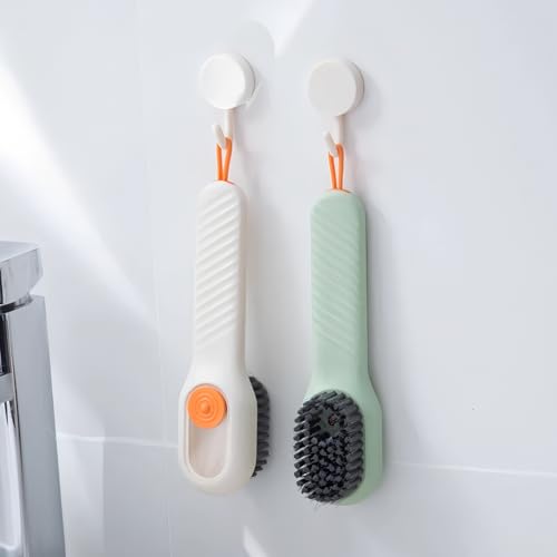 Scrub Brush with Handl, Heavy-Duty Scrub Brushes for Cleaning, Durable Bristles, for Kitchen, Bathroom, White/Green - color: White