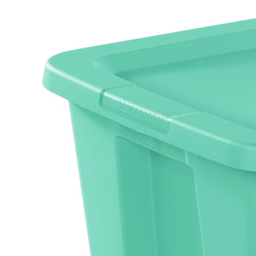 18 Gallon Storage Tote, Teal Heavy Duty Plastic Bin with Snap-On Lid, Stackable Container for Garage, Attic, Closet