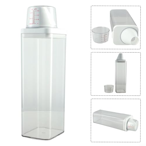 Laundry Detergent Dispenser with Airtight Lid and Measuring Cup, Transparent AS Body, Silicone Seal Moisture-Proof Storage Container for Home Organization(1500ml) - size: 1500ml