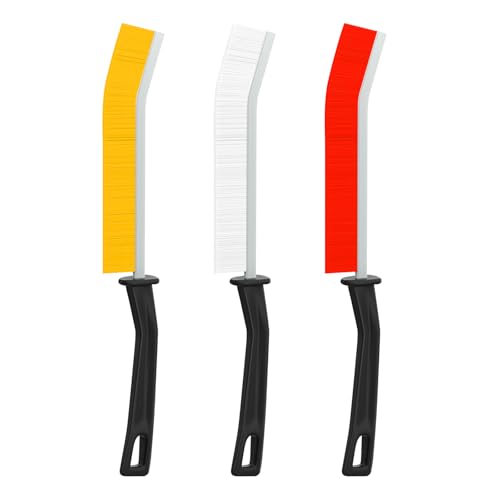 3PCS 23 * 2cm Crevice Cleaning Brush Set for Window Tracks Kitchen Use, Household Scrub Brushes with Handle Daily Clean(Multicolor) - color: White,yellow,red