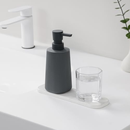 Small Soap Dispenser for Bathroom and Kitchen, Modern Farmhouse Striped Style Plastic Hand Soap Dish Soap Dispenser with Pump Matte Dark Gray - color: Charcoal Gray