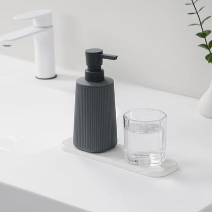 Small Soap Dispenser for Bathroom and Kitchen, Modern Farmhouse Striped Style Plastic Hand Soap Dish Soap Dispenser with Pump Matte Dark Gray - color: Charcoal Gray
