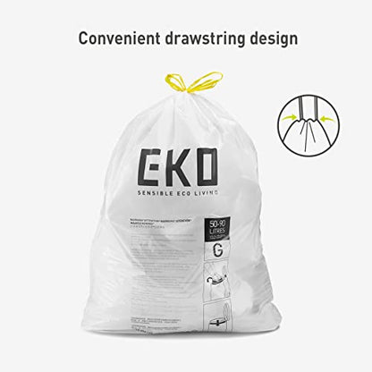 EKO 21 Gallon / 50-90 Liter, 60 Count Drawstring Trash Bags, Extra-Strong Unscented Garbage Bags, Easy-Dispense Roll for Kitchen & Household Use, Code G, White - size: 60 Count (Pack of 1), style: 21 Gallon Bags/Code G