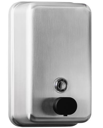 Commercial Soap Dispenser Wall Mount (37oz), Heavy Duty, Stainless Steel Manual Soap Dispenser with Corrosion Proof Lining and Anti-Leak, Patent-Pending Pump Design for Industrial or Home Bathroom - size: 1-Pack