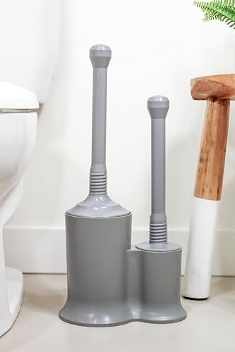Master Plunger 500 & Toilet Brush Combo Set – Heavy-Duty Gray Toilet Plunger with High-Efficiency Brush and Holder – Durable, Compact Bathroom Cleaning Kit - color: Gray