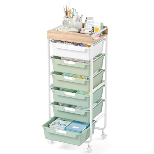 APEXCHASER Utility Cart with 6 Drawers,Rolling Storage Cart for Crafters Artists Kids Teacher Student Storage Arts Crafts & Sewing Study Supplies in Craft Room Dorm Classroom Kids Room-Green - color: Green, size: 6-Drawers