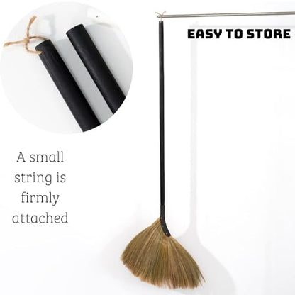 Vietnamese Straw Soft Broom - Indoor Grass Broom - Sweeping Hand with Black Long Handle Broomstick for House, Garage, Office, Lobby Room, Kitchen with 56.69 in Length - color: Black