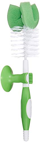 Amazon Brand - Mama Bear Baby Bottle Brush with Nipple Cleaner and Suction Cup Stand, White (Pack of 3) - size: 3 Count (Pack of 1)