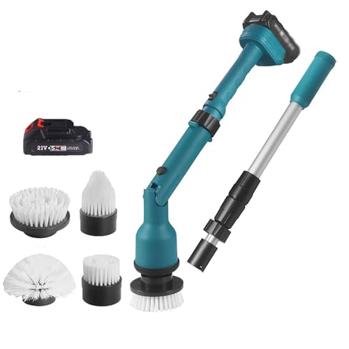 Electric Spin Scrubber 21V 1500mah, Cordless Cleaning Brush with Adjustable Speeds and Extension Handle, 8 Replaceable Brush Heads Power Scrubber Brush for Shower Bathtub Sink Tile Floor Wall ( Color - color: 1 Battery