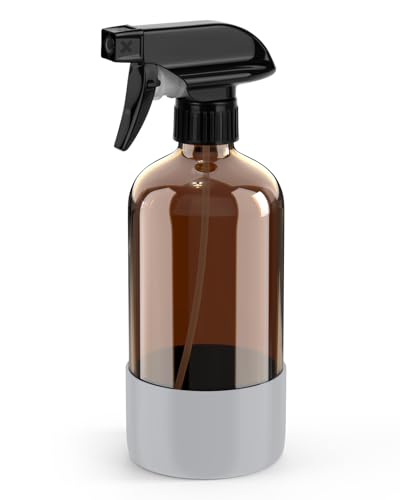 Bontip Amber Glass Spray Bottle with Silicone Sleeve Protection, 16 oz Refillable Spray Bottles for Cleaning Solutions, Plants, Aromatherapy, Facial Hydration (1, Grey, 16 oz) - color: Grey, size: 16 Ounces