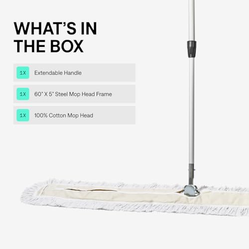 Commercial Dust Mop – 60 Inch Floor Sweeper for Hardwood, Reusable Cotton Mop Head, Extendable Handle, Dry Mop for Floor Cleaning & Janitorial Supplies - size: 60x5 Inch (Pack of 1)