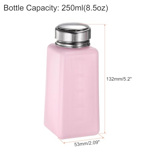 Solvent Alcohol Dispensers 250ml(8.5oz) Push Down Liquid Dispenser Pump Bottle with Sealing Stainless Steel Lid for Acetone Cleanser Polish Remover, Pink