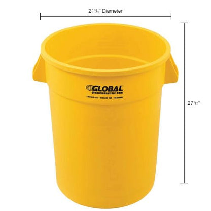 Global Industrial Commercial Round Trash Can, 32 Gallon Capacity, Plastic Garbage Can, Indoor and Outdoor Utility Trash Can, Yellow, 21-3/4"W x 27-1/2"H, No Lid - color: Yellow