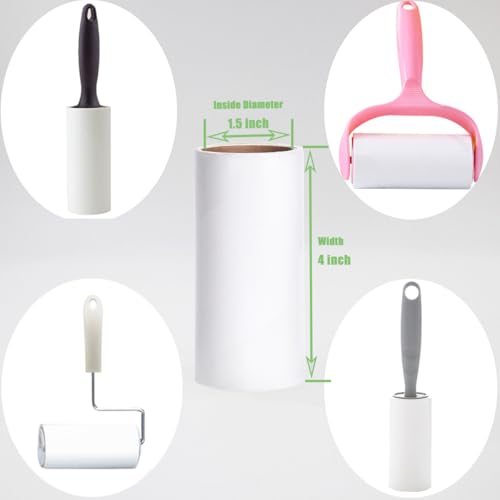 Lint Roller Refills 4 inch Extra Sticky Pet Hair Roller Replacement Refills Only, Inside Diameter 1.5 inch, 60 Sheets per Roll (Pack of 4, Total 240 Sheets) - color: Refills Only
