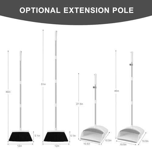 Broom with Dustpan Combo Set for Home, 52-in Long Adjustable Handle Angle Broom and Dustpan Set with Dustpan Comb Teeth for Sweeping Pet Hair Food Dirt Kitchen (White-Grey) - color: White-grey
