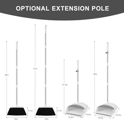 Broom with Dustpan Combo Set for Home, 52-in Long Adjustable Handle Angle Broom and Dustpan Set with Dustpan Comb Teeth for Sweeping Pet Hair Food Dirt Kitchen (White-Grey) - color: White-grey