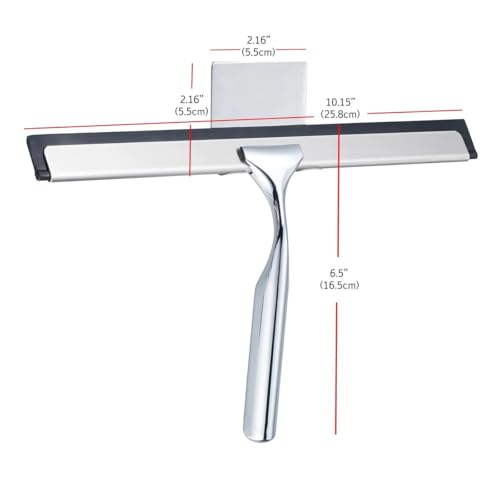 J&V TEXTILES All-Purpose Stainless Steel Shower Squeegee for Glass Doors with Adhesive Hooks, Squeegee for Shower Glass, Bathroom Household Cleaner Tool, 10 Inch (Silver) - color: Silver