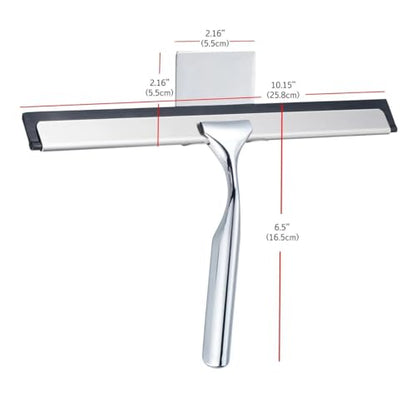 J&V TEXTILES All-Purpose Stainless Steel Shower Squeegee for Glass Doors with Adhesive Hooks, Squeegee for Shower Glass, Bathroom Household Cleaner Tool, 10 Inch (Silver) - color: Silver