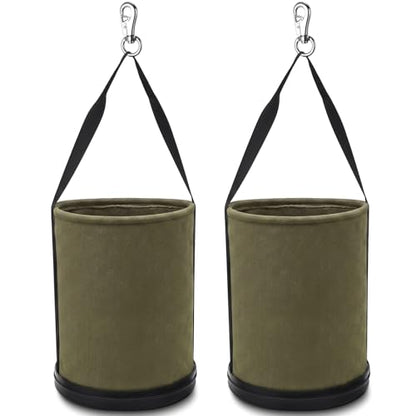2 Pack Canvas Bucket 15" x 12" Heavy Duty Lineman Tool Bag with Plastic Bottom & Metal Hook Electrician Tool Organizer for Jobsite Use, Load Rated up to 150 Pounds (Army Green) - color: Army Green