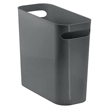 mDesign Plastic Small Trash Can, 1.5 Gallon/5.7-Liter Wastebasket, Narrow Garbage Bin with Handles for Bathroom, Laundry, Home Office - Holds Waste, Recycling, 10" High, Aura Collection, Charcoal Gray - color: Charcoal