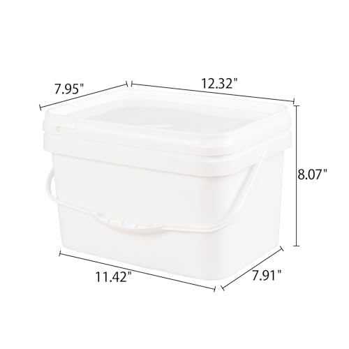 4 Pcs 3 Gallon Plastic Rectangular Bucket with Lid and Handle, White | Carry Handle, Leak-Proof Seal, Multi-Purpose Storage Pail, for Food Liquid Dry Goods ﻿ ﻿ - size: 3 gallon, style: Rectangular