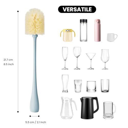 Household Glass Cleaning Brush, Long Handle Plastic Water Bottle Container Cleaning Tool(Light Blue) - color: Light Blue