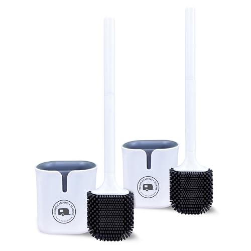 Unique RV Toilet Bowl Brush, Compact, Silicone Bristles, Won't Damage Toilets or Seals, Wall-Mount No-Drip Holder, Value Pack (Pack of 2) - size: 2 Compact Brushes